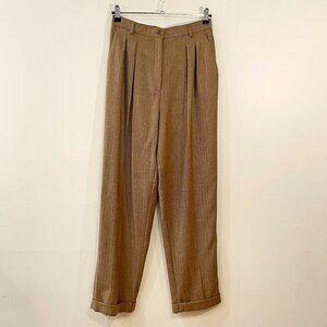 EUC Vintage 100% Wool Herringbone Pleated Trousers Brown tag 10, 6/S fit